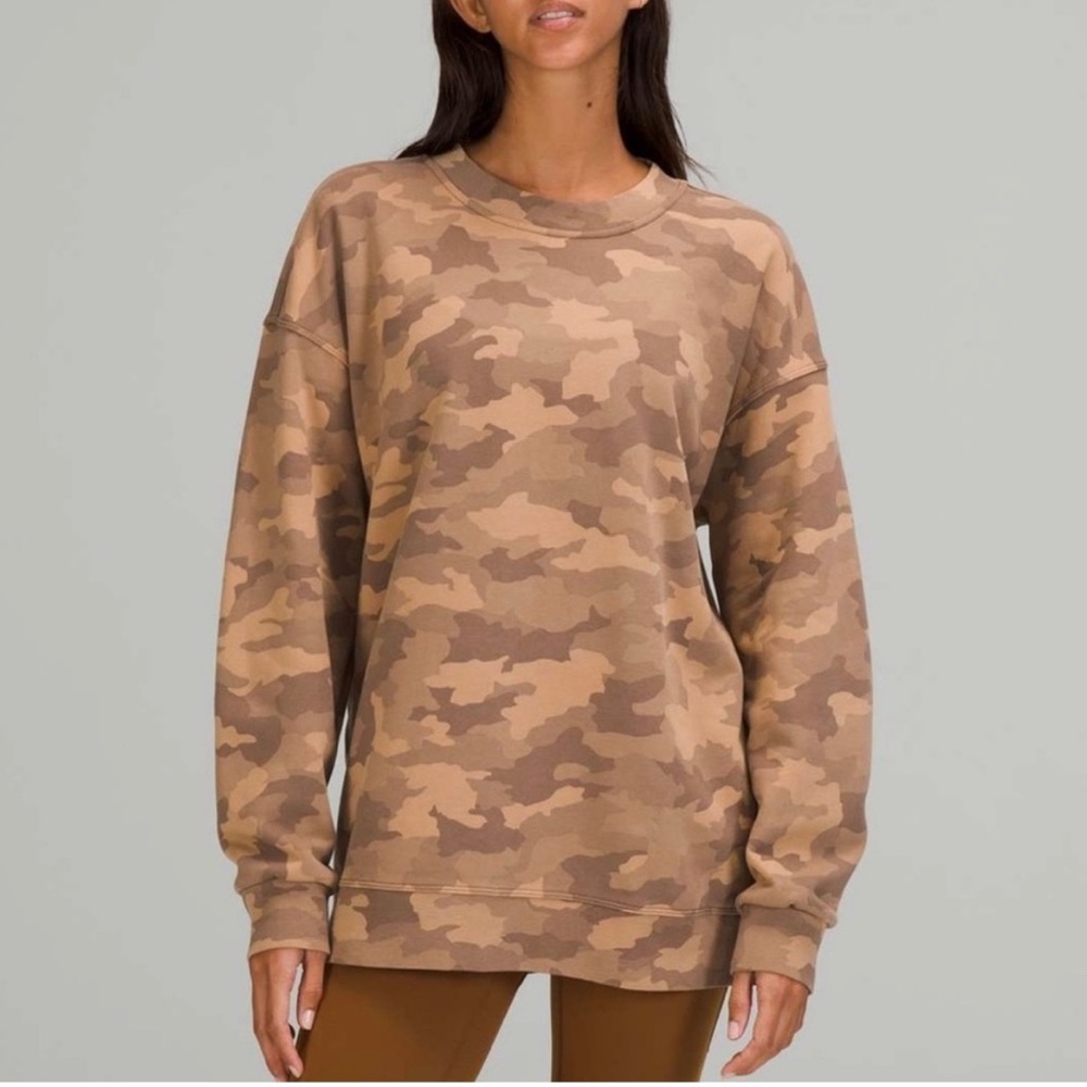 LULULEMON Perfectly Oversized Crew Sweatshirt Pullover Sweatshirt Camo Beige 4